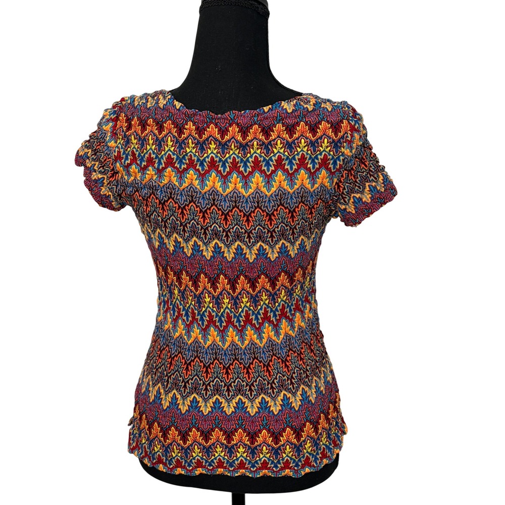 Vintage Chevron Knit Top Small Psychedelic Indie Artsy Retro Festival Y2K Rave - Picture 2 of 9